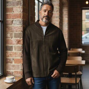 MONDO di MARCO Mixed Media Zip Jacket –Brown – L